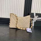 HOBO BAG 24 IN BEIGE CALFSKIN GOLD DOUBLE C THICK CHAIN