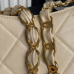 HOBO BAG 24 IN BEIGE CALFSKIN GOLD DOUBLE C THICK CHAIN