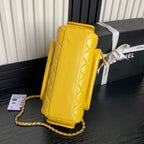 CHANEL CAMERA BAG 24 IN MIMOSA YELLOW SHINY CALFSKIN GOLD CHAIN