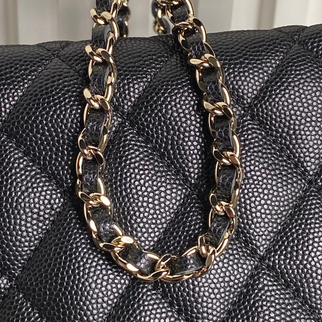 HOBO BAG 21 IN BLACK GRAINED CALFSKIN GOLD HARDWARE