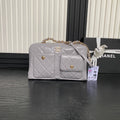 BOWLING BAG 29 IN GREY CALFSKIN GOLD HARDWARE