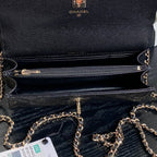 CHANEL 25C FLAP BAG 18 IN BLACK SHINY GRAINED CALFSKIN GOLD HARDWARE