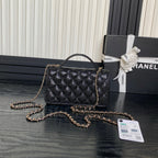 CHANEL 25C FLAP BAG 18 IN BLACK SHINY GRAINED CALFSKIN GOLD HARDWARE