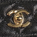 CHANEL 25C FLAP BAG 18 IN BLACK SHINY GRAINED CALFSKIN GOLD HARDWARE