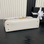 CHANEL 25S TOP HANDLE SHOULDER BAG 37 IN CREAM WHITE CALFSKIN WITH GOLD HARDWARE