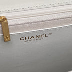 CHANEL 25S TOP HANDLE SHOULDER BAG 37 IN CREAM WHITE CALFSKIN WITH GOLD HARDWARE