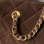 CHANEL 25S BOWLING BAG 24 IN DARK BROWN SUEDE GOLD HARDWARE