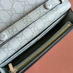 GUCCI EMBLEM WALLET ON CHAIN 20 IN SAGE GREEN SMOOTH CALFSKIN