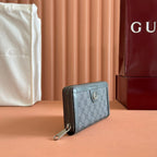 GUCCI OPHIDIA ZIP AROUND WALLET 19 IN DARK GREY COATED FABRIC AND CALFSKIN