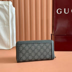 GUCCI OPHIDIA ZIP AROUND WALLET 19 IN DARK GREY COATED FABRIC AND CALFSKIN