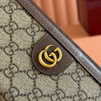 GUCCI OPHIDIA CARD CASE 19 IN BEIGE BROWN COATED FABRIC AND CALFSKIN