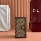 GUCCI OPHIDIA CARD CASE 19 IN BEIGE BROWN COATED FABRIC AND CALFSKIN