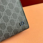 GUCCI OPHIDIA POUCH 26 IN DARK GREY MONOGRAM CANVAS AND NAVY BLUE CALFSKIN TRIM