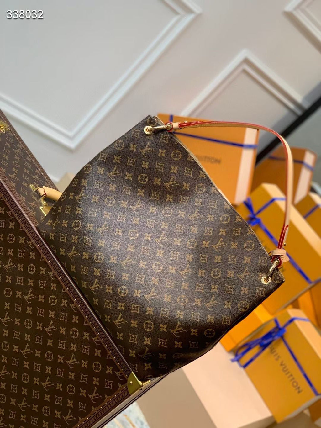 GRACEFUL MM BAG 41 IN BROWN MONOGRAM COATED CANVAS BEIGE CALFSKIN