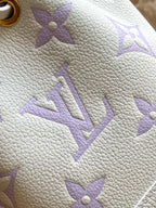 NANO NOÉ 16 IN WHITE PURPLE MONOGRAM EMBOSSED CALFSKIN