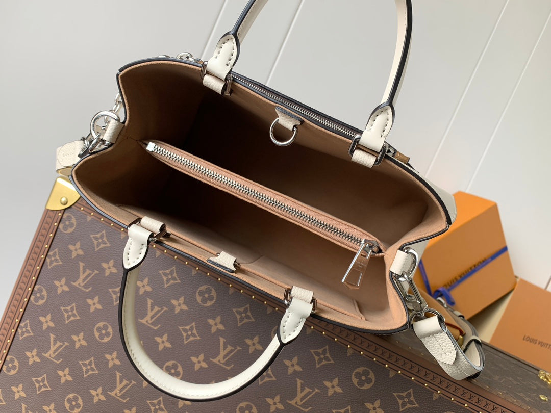 MARELLE TOTE BB BAG 30 IN WHITE EPI GRAIN COWHIDE LEATHER