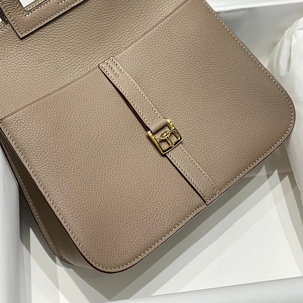 HALZAN 25 HANDLE BAG IN COFFEE BROWN GRAINED CALFSKIN