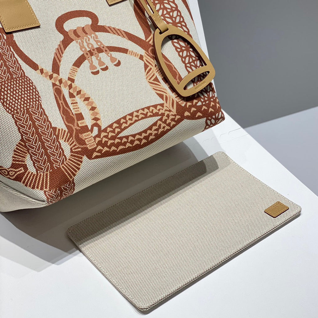 STEEPLE 28 BAG IN OFF-WHITE MIX BROWN CANVAS AND CALFSKIN