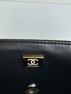 CHANEL MINI FLAP BAG 20 IN BLACK GLOSSY CALFSKIN GOLD HARDWARE