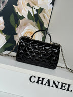 CHANEL MINI FLAP BAG 20 IN BLACK GLOSSY CALFSKIN GOLD HARDWARE