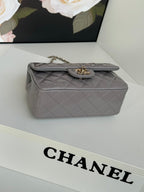 CHANEL MINI FLAP BAG 20 IN LIGHT GRAY GLOSSY CALFSKIN GOLD HARDWARE