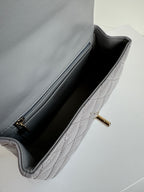 CHANEL MINI FLAP BAG 20 IN LIGHT GRAY GLOSSY CALFSKIN GOLD HARDWARE