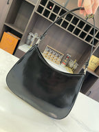 PRADA 30 CLEO SHOULDER BAG IN BLACK BRUSHED LEATHER