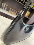 PRADA 30 CLEO SHOULDER BAG IN BLACK BRUSHED LEATHER