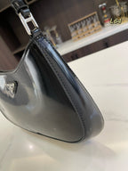 PRADA 30 CLEO SHOULDER BAG IN BLACK BRUSHED LEATHER