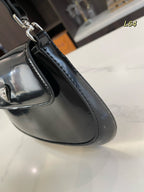 PRADA 25 CLEO FLAP SHOULDER BAG IN BLACK BRUSHED LEATHER