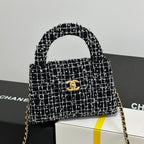 CHANEL KELLY SHOPPING BAG 19 IN BLACK MIX WHITE TWEED GOLD HARDWARE