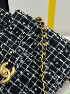 CHANEL KELLY SHOPPING BAG 19 IN BLACK MIX WHITE TWEED GOLD HARDWARE