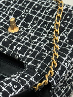 CHANEL KELLY SHOPPING BAG 19 IN BLACK MIX WHITE TWEED GOLD HARDWARE