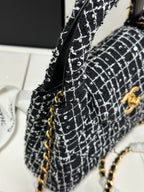 CHANEL KELLY SHOPPING BAG 19 IN BLACK MIX WHITE TWEED GOLD HARDWARE