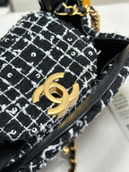 CHANEL KELLY SHOPPING BAG 19 IN BLACK MIX WHITE TWEED GOLD HARDWARE
