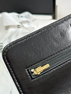 CHANEL PEARL HANDLE FLAP BAG 18 IN BLACK SHINY LAMBSKIN