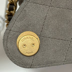 CHANEL 25 HANDBAG 30 IN NATURAL GREY SUEDE GOLD HARDWARE