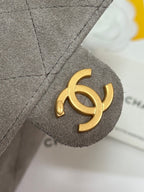CHANEL 25 HANDBAG 30 IN NATURAL GREY SUEDE GOLD HARDWARE