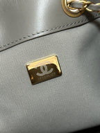 CHANEL 25 HANDBAG 30 IN NATURAL GREY SUEDE GOLD HARDWARE