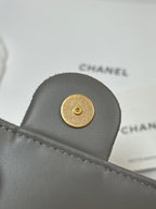 CHANEL 25 HANDBAG 30 IN NATURAL GREY SUEDE GOLD HARDWARE