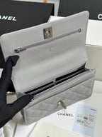 CHANEL FLAP BAG WITH SILVER-TONE HANDLE 19 IN GREY SHINY CAVIAR SKIN