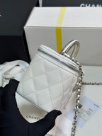 CHANEL MINI VANITY TOP HANDLE CASE 17 IN WHITE CAVIAR SKIN SILVER-TONE PLATED METAL