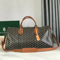 BOSTON 50 BAG IN BLACK GOYARDINE CANVAS AND TAN CALFSKIN TRIM