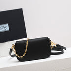 PRADA MINI FLAP BAG 20 IN BLACK SAFFIANO LEATHER GOLD HARDWARE