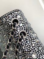 CC MINI 20 FLAP BAG IN SILVER SATIN RHINSTONES EMBELLISHED