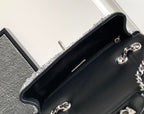 CC MINI 20 FLAP BAG IN SILVER SATIN RHINSTONES EMBELLISHED