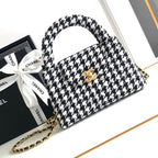 CHANEL SMALL 20 KELLY SHOPPER BLACK MIX WHITE TWEED BRUSHED GOLD HARDWARE