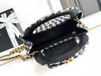 CHANEL SMALL 20 KELLY SHOPPER BLACK MIX WHITE TWEED BRUSHED GOLD HARDWARE