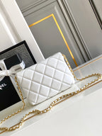 CHANEL MINI 20 FLAP BAG IN WHITE LAMBSKIN GOLD HARDWARE
