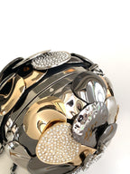 EVENING BAG 9 GOLD SILVER RUTHENIUM METAL WITH CRYSTAL